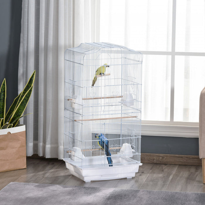 Pawhut 36\" Bird Cage For Finches, Canaries Budgies, Parrot Cage With Accessories Handle, White