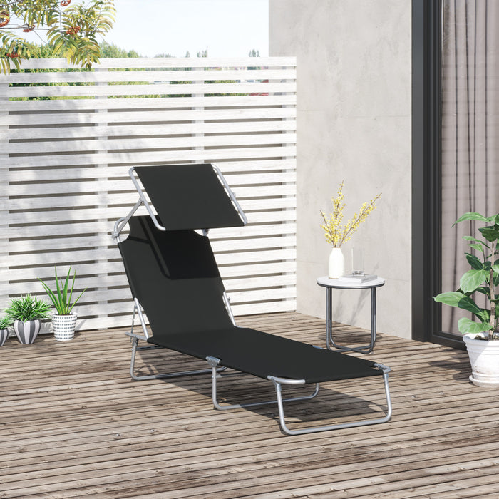 Outsunny Outdoor Lounge Chair, Adjustable Folding Chaise Lounge, Black