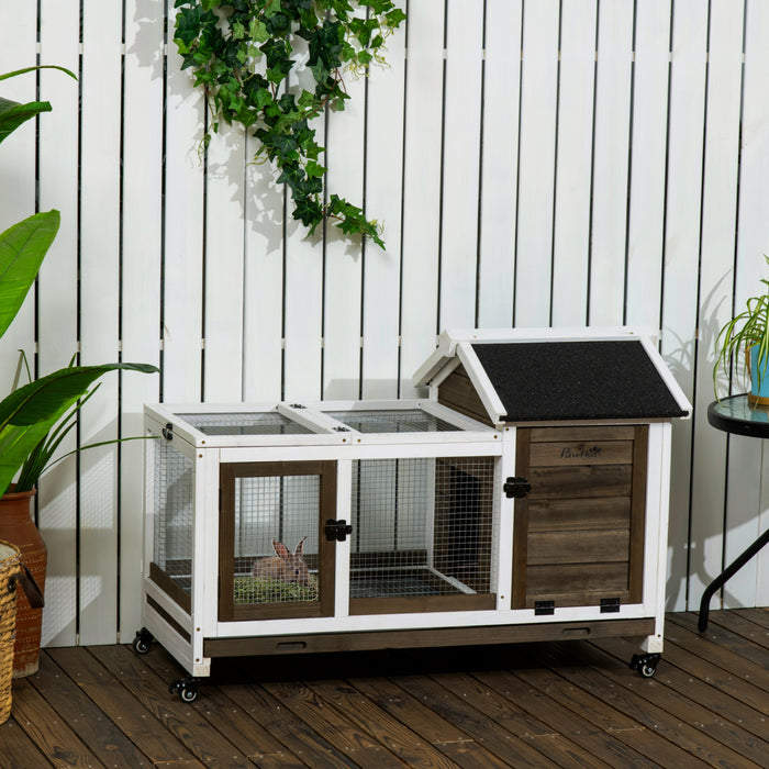 Pawhut Indoor Rabbit Hutch With Wheels, Bunny Cage With Ramp, Run, Pull Out Tray, Suitable For Rabbit, Guinea Pig, Coffee
