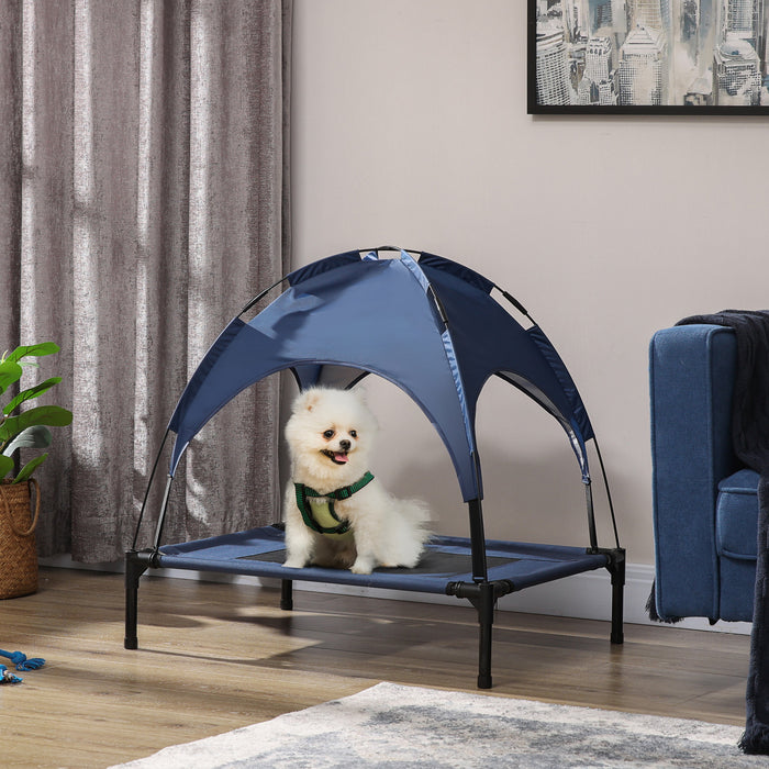 Pawhut Elevated Dog Bed With Canopy, Portable Raised Dog Cot For M Sized Dogs, Indoor & Outdoor, 30\" X 24\" X 29\", Dark Blue