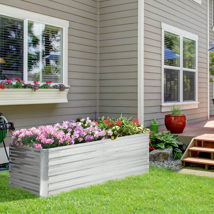 Outsunny Raised Garden Bed, 71'' X 35'' X 23'' Galvanized Steel Planters For Outdoor Plants With Multi-reinforced Rods For Vegetables, Flowers And Herbs, Silver