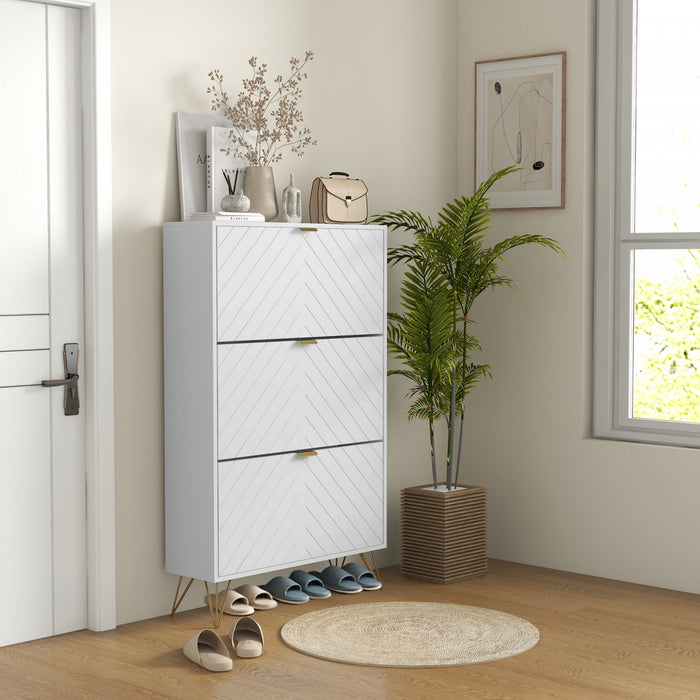 HOMCOM Shoe Storage Cabinet with 3 Flip Drawers for 18 Pairs of Shoes White