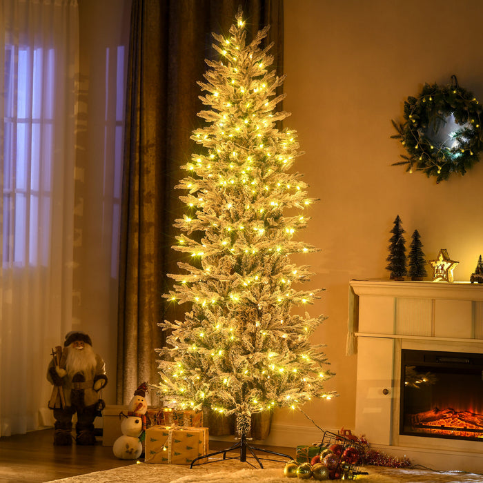 Homcom 7' Flocked Artificial Christmas Tree With Warm Yellow Clear Lights