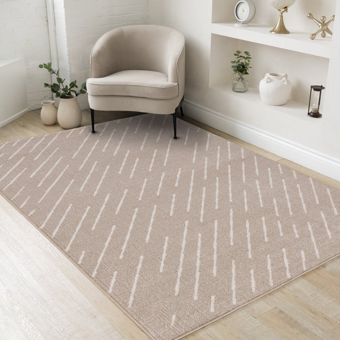 Covington Beige Cream Diagonal Rain Streaks Design Rug, 7'10\" x 10'6\" Indoor Area Rug