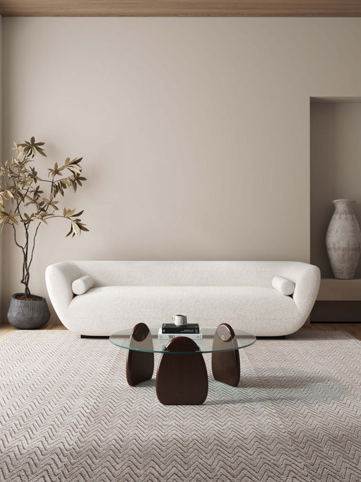 Artesia Modern Glam Glass Top Wood Coffee Table in Walnut