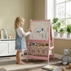 Qaba Art Easel for Kids, 3-in-1 Double-Sided Kids Easel with Paper Roll, Whiteboard & Chalkboard, 2 Storage Boxes, Gift for Boys, Girls Ages 3-8, Pink, Fox and Rabbit