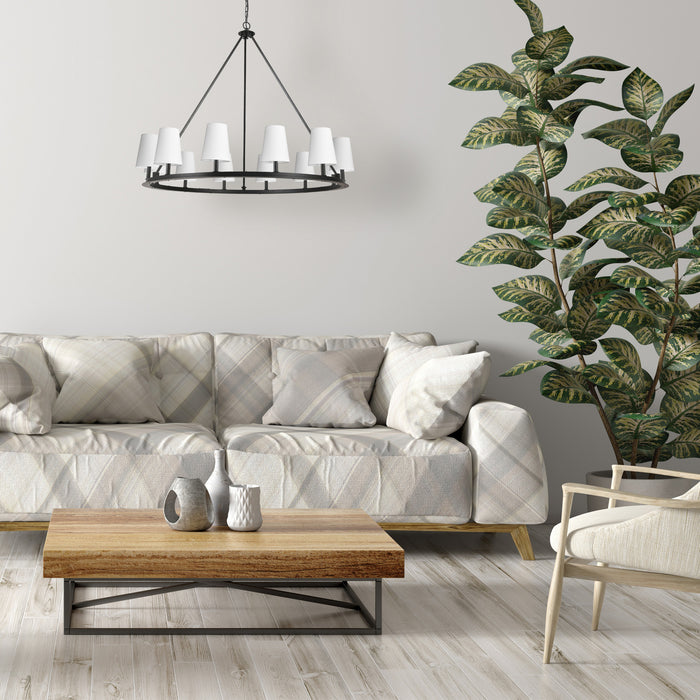 Dainolite Colby 12 Light Chandelier Matte Black White Shades Lamp