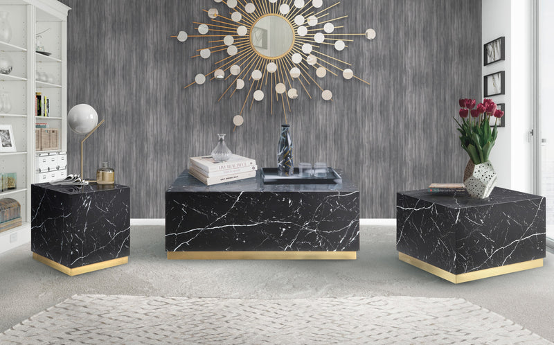 Aphrodite End Table, Black Faux Marble & Gold