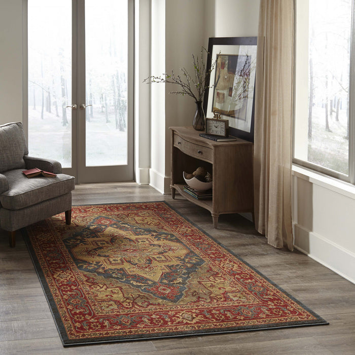 Lux Traditional 3'11\" x 5'7\" Area Rug in Blue Indoor Area Rug