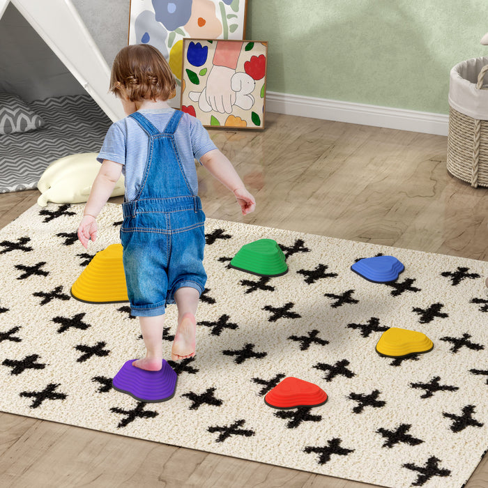 Qaba Stepping Stones Kids, 6pcs Obstacle Course For Kids, Non-slip Heart-shaped Balance Stepping Stones, Stackable Balance Blocks Sensory Toys Indoor Outdoor