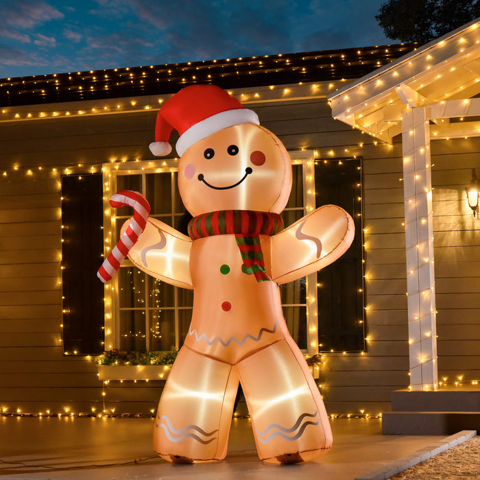 HOMCOM 8 ft Inflatable Gingerbread Man Outdoor Holiday Display w/ Lights