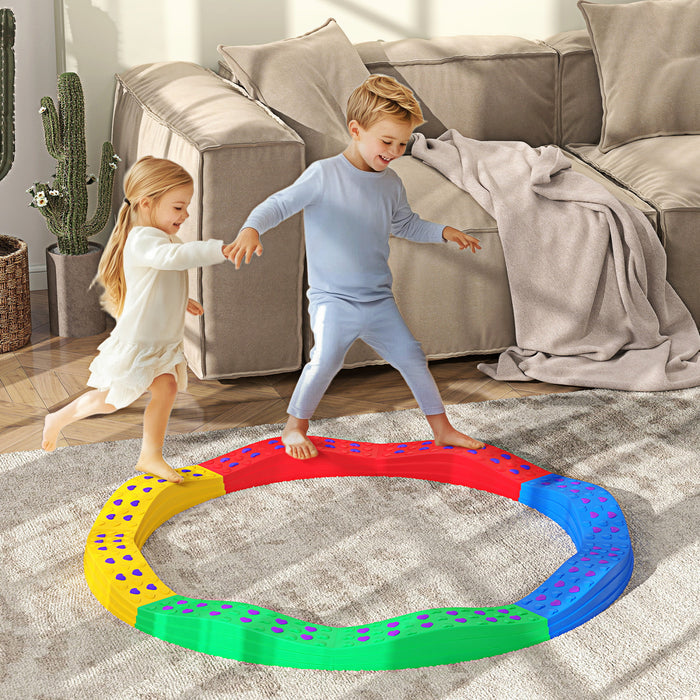 Qaba Kids Balance Beam, 8pcs Balance Stepping Stones For Kids With Non-slip Foot Pads, Indoor Outdoor Obstacle Course Kids Sensory Toy For Balance Coordination And Strength