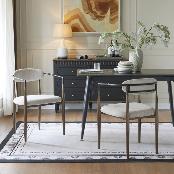 Mila Dining Chair Set Of 2 With Upholstered Fabric And Metal Frame - Beige and Walnut