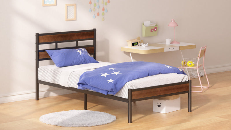 Roman Bamboo and Metal Platform Bed with Headboard - Twin Size