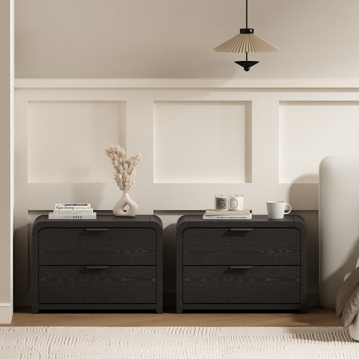 Grace Modern 28\" Nightstand in Black (2-Drawer) - Set of 2
