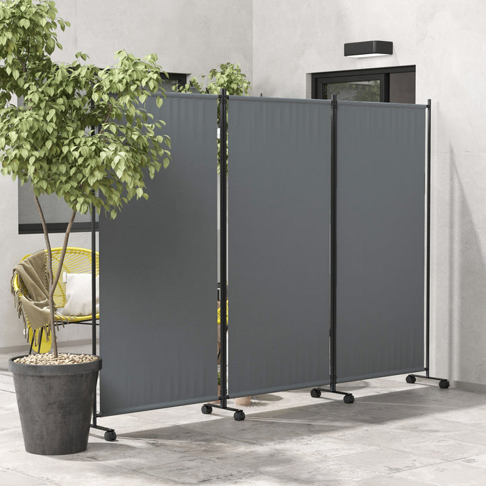 Outsunny Room Divider With Wheels, 6ft Folding Privacy Screen, Dark Grey