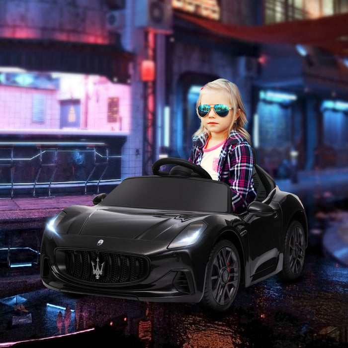 Qaba 12v Electric Car For Kids, Maserati Gran Turismo Licensed Battery Powered Ride-On Kids Car With Remote Control, Soft Start, Led Lights, Music, Horn, Mp3, Kids Ride On Car, Black