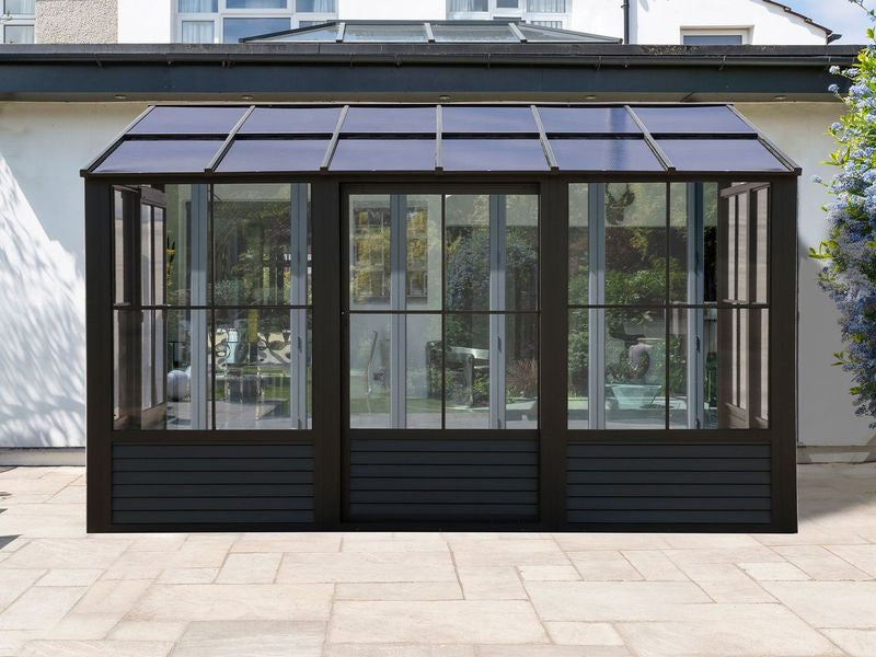 Florence - Wall Mounted Solarium 10x12 Polycarbonate Roof In Black