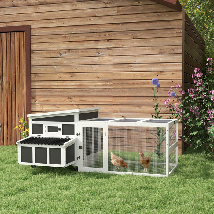 PawHut Wooden Chicken Coop for 6 Chickens, Rabbit Hutch with Large Run, Outdoor Poultry Cage Duck Coop Hen House with Nesting Box, Tray, Windows, Dark Grey