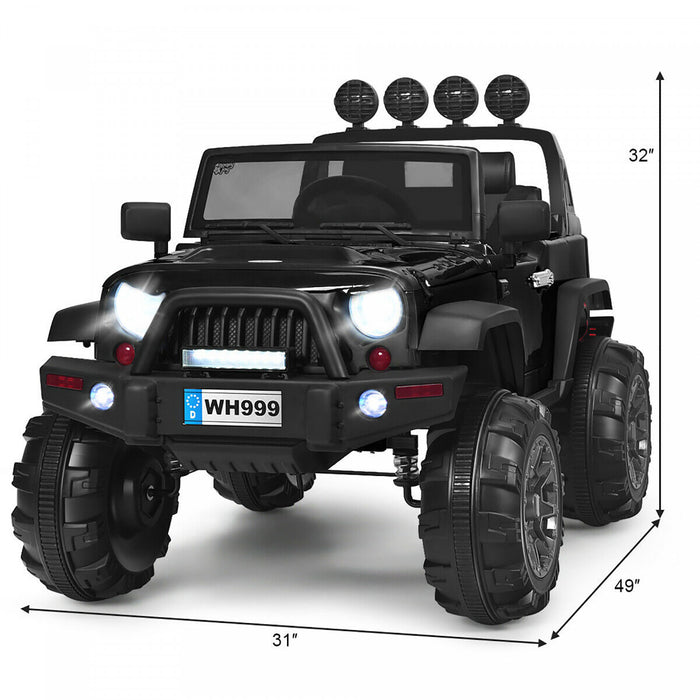Costway 12v Kids Ride On Truck Rc Car W/ Led Lights Music Trunk Black
