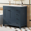 Derek 36 Inch Modern Bathroom Vanity with Ceramic Sink & Multi Storage, Blue | Meuble de salle de bain moderne Derek 36 pouces avec lavabo ceramique et rangement multiple, bleu