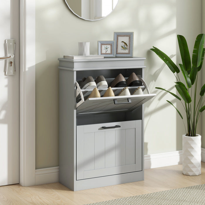HOMCOM Narrow Shoe Cabinet for Entryway with Flip Drawers Adjustable Shelf