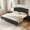 Benson Queen Size Solid Wood Platform Bed with Stylish Headboard, Black | Lit plateforme Benson en bois massif format Queen avec tete de lit elegante, noir