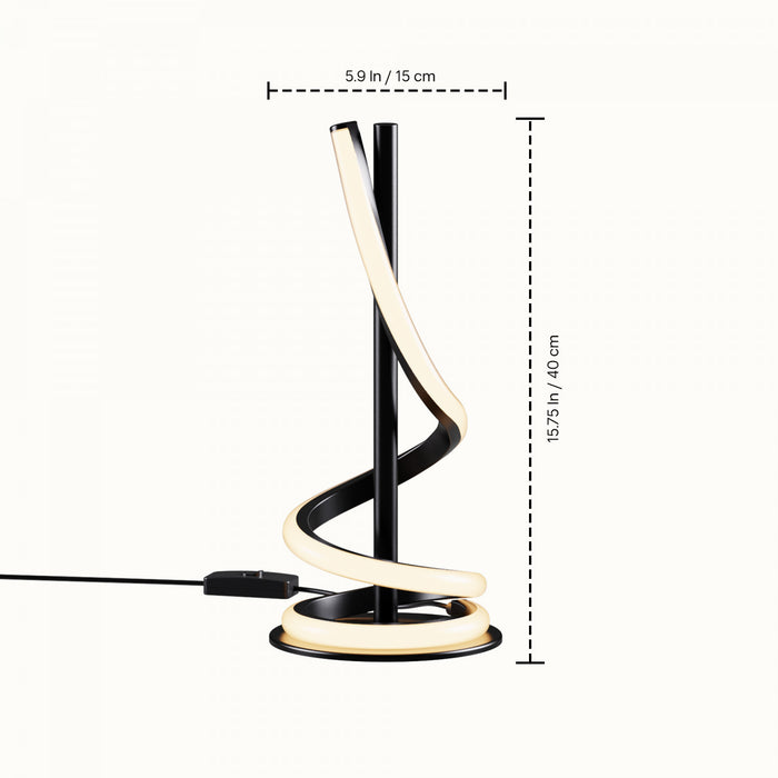 16\" Matte Black Sculptural Curved LED Table Lamp 