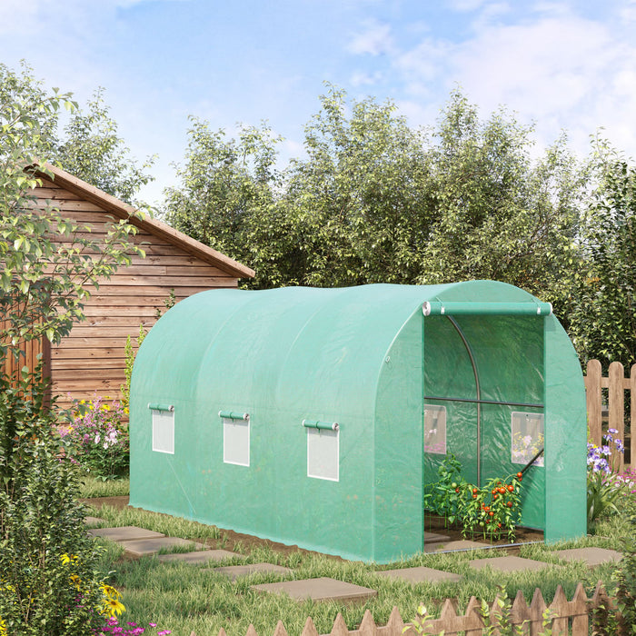 Outsunny 13' X 6' X 6' Outdoor Walk-in Tunnel Greenhouse Portable Plant Gardening Warm House With Pe Cover Green