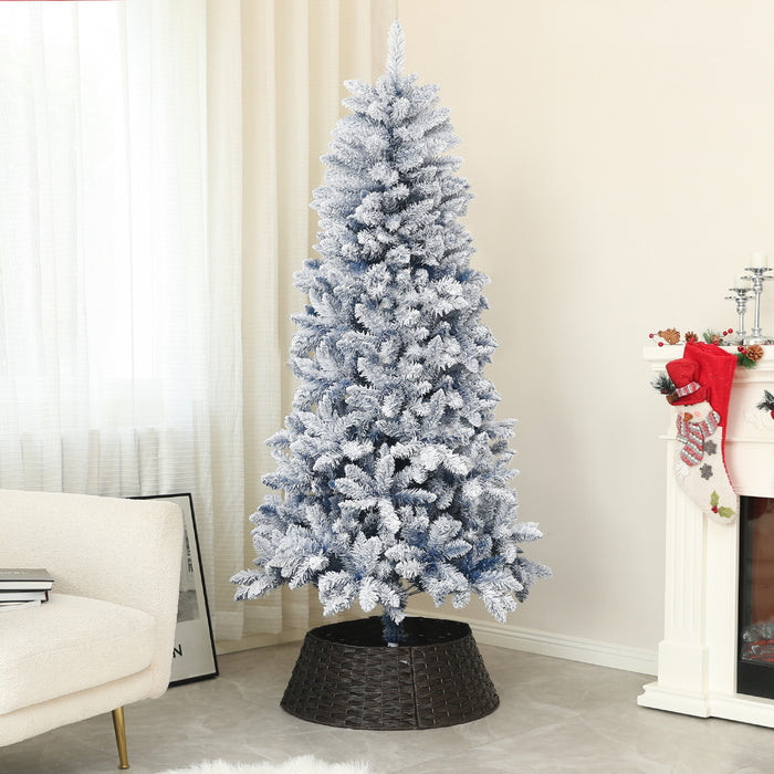 Homcom 6 Ft Artificial Christmas Tree With Snow Flocked Branches, Hinge