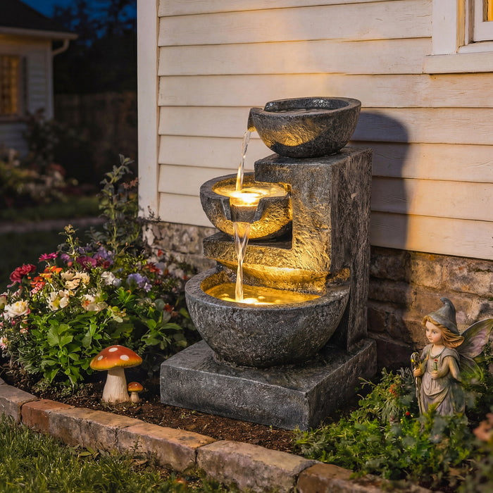 Outsunny 3-Tier Outdoor Water Fountain, Garden Waterfall with Pump