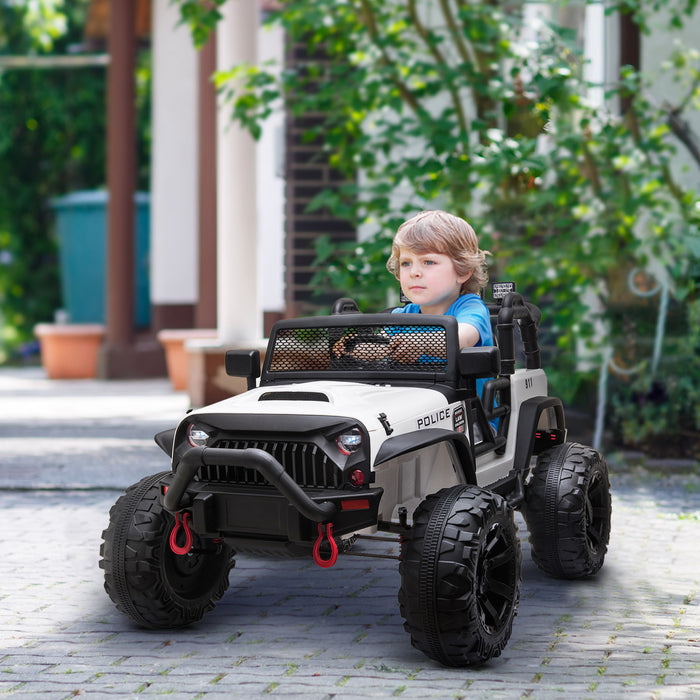 Aosom 12v Battery-powered Kids Electric Ride On Police Car 2-seater Suv Truck Toy With Parental Remote Control, White