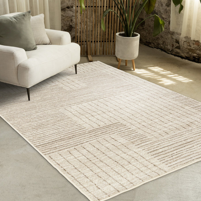 Florence Brown Cream Geometric Linework Design Rug, 7'9\" x 10'6\" Indoor Area Rug