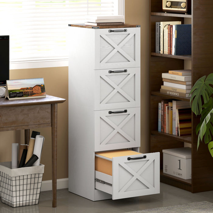 HOMCOM 4 Drawer File Cabinet, Filing Cabinet Fits Letter/A4 Size, White