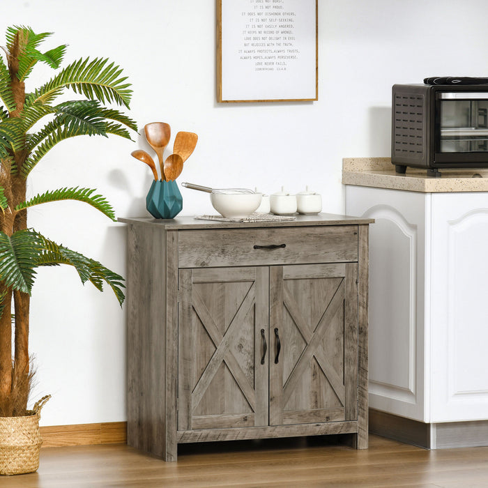 HOMCOM Farmhouse Sideboard, Buffet Cabinet with Barn Door, Ash Grey
