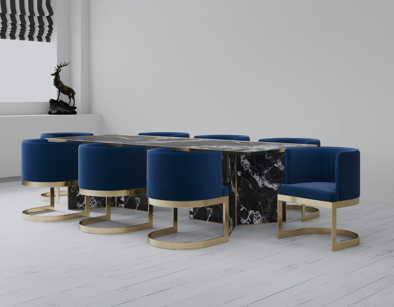 Aura Modern Velvet Metal Dining Chair in Royal Blue - Set of 2
