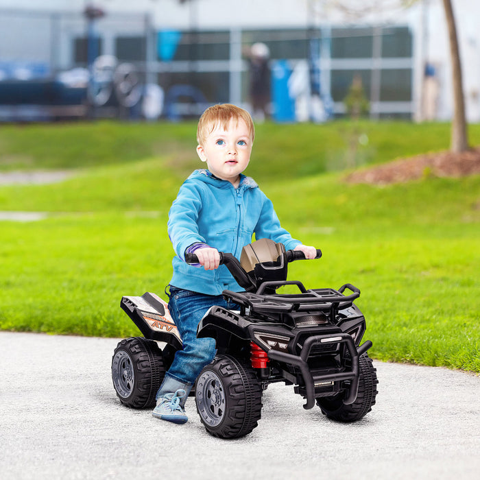 Aosom Kids Powered Ride-On Atv Quad Bike Four Wheeler Car With Music, 6v Battery Powered Motorcycle For 18-36 Months, Black