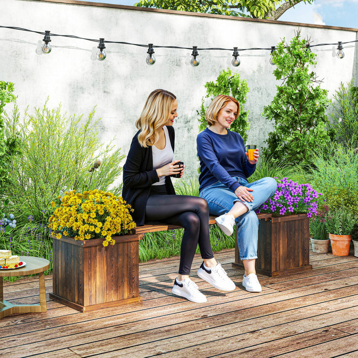 Outsunny Raised Garden Bed Plant Stand Wooden Garden Planter & Bench