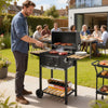 Outsunny Outdoor Charcoal BBQ Grill, Portable Barbecue Grill with Adjustable Charcoal Pan, Spacious Cooking Area, 3 Shelves, Thermometer, Wheels for Patio Backyard Party