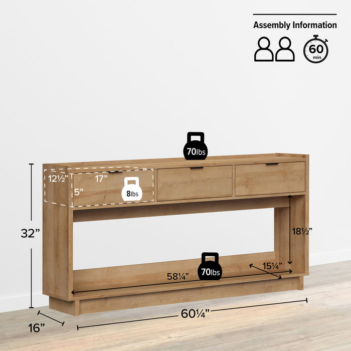 Prepac Simply Modern Buffet Console with 3 Drawers - Natural Oak