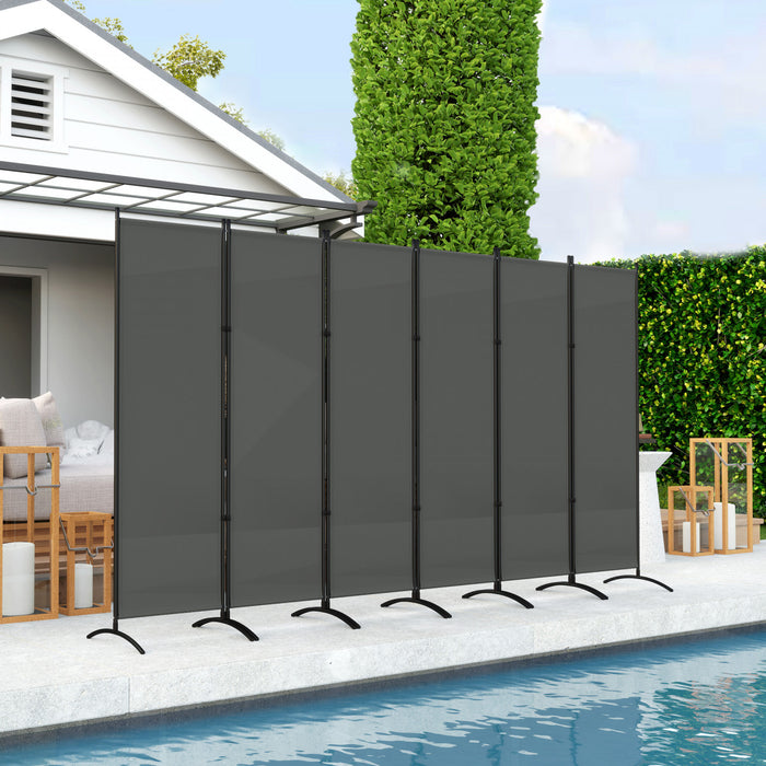 Outsunny 6 Panel Folding Privacy Screen, Uv30+ Room Divider, Dark Grey