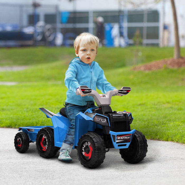 Aosom 6v Kids Atv Quad, Battery Powered Ride-On Electric Vehicle For Kids With Back Trailer, Wear-resistant Wheels, For Boys And Girls - Blue