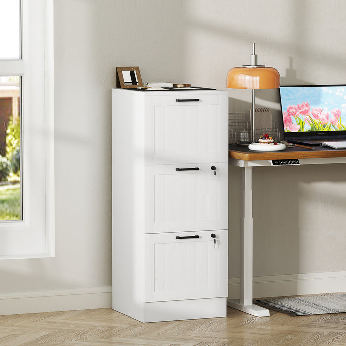 HOMCOM 3 Drawer File Cabinet with Lock Filing Cabinet for A4 Letter White
