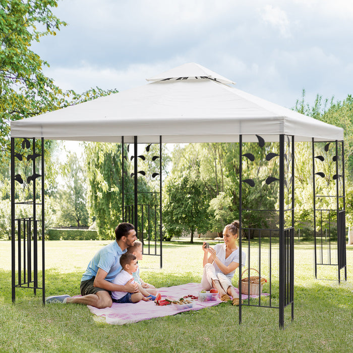 Outsunny 10' X 10' Outdoor Garden Metal Gazebo Patio Canopy Marquee Patio Party Tent Canopy Shelter Vented Roof Decorative Frame, Cream