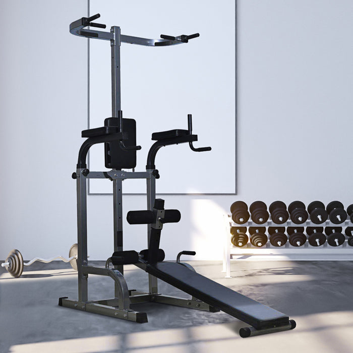 Soozier Multi-function Power Tower With Dip Station, Sit-up Bench, Pullup Bar, Push Up Station, Combo Exercise Home Gym Fitness Equipment