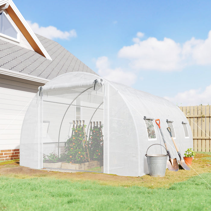 Outsunny Walk-in Tunnel Greenhouse w/ Support Rods, Plant Hot House, White
