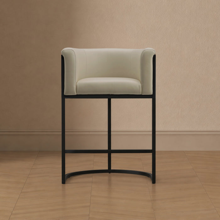 Cosmopolitan Mid-Century Modern Metal Upholstered Counter Stool in Stone Gray