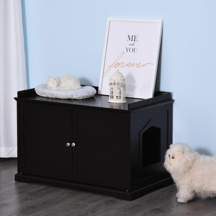 Pawhut 2-in-1 Covered Cat Litter Box Washroom Storage Hideaway Cabinet Bench Home Decor, Brown