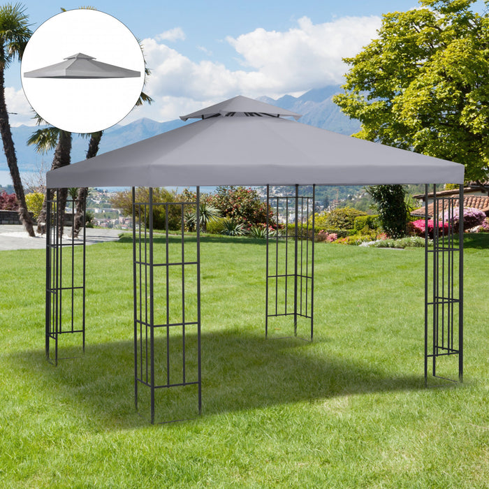 Outsunny 9.8' X 9.8' Square 2-tier Gazebo Canopy Replacement Top Cover Outdoor Garden Sun Shade, Light Grey