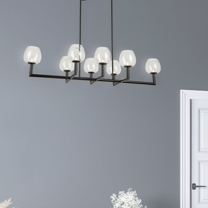 Dainolite Nora 8 Light Horizontal Chandelier Matte Black Clear Glass Lamp